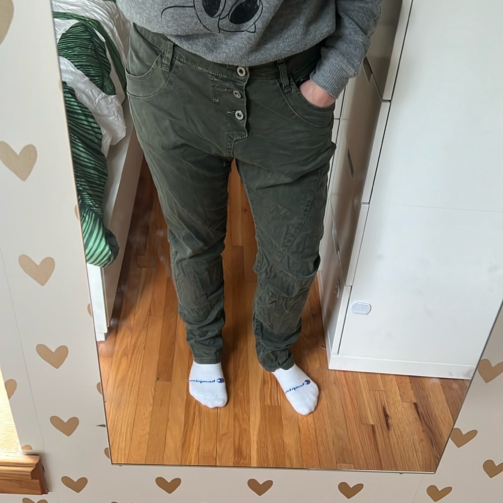 Please relaxed low fit baggy jeans - olive army green khaki